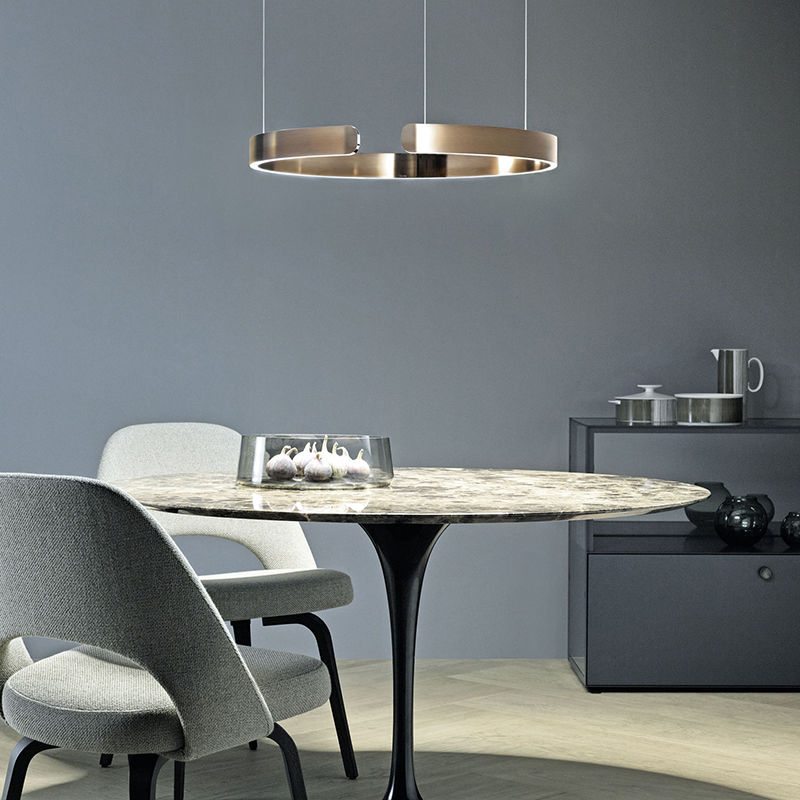 Luna LED Round Pendant Lamp – Black/White/Gold Metal