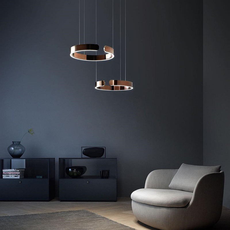 Luna LED Round Pendant Lamp – Black/White/Gold Metal